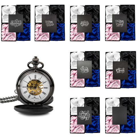 Black Mechanical Roman Pocket Watch in a Wedding Printed Gift Box
