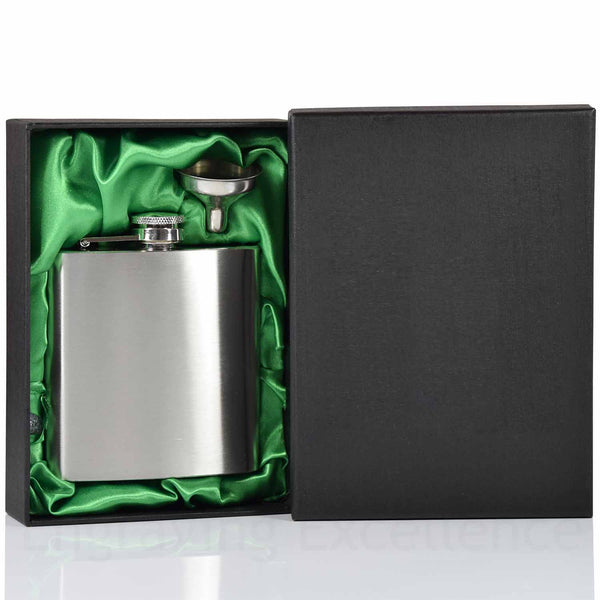 6oz Hip Flask with Funnel and Gift Box - Coloured Lined Boxes