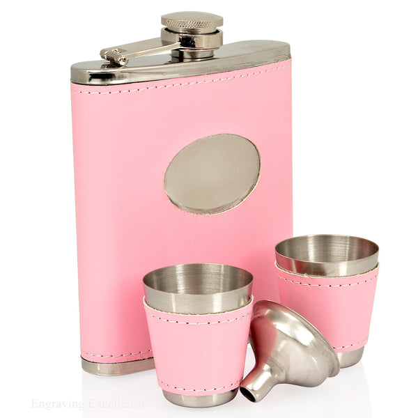 7 oz Pink Hip Flask Gift Set