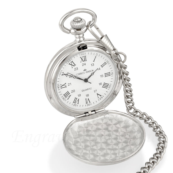 Silver Pocket Watch with Roman Numerals in a Wedding Printed Gift Box