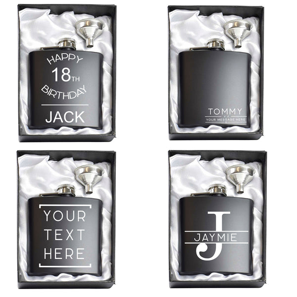 Border Custom Black 6oz Hip Flask In A Gift Box
