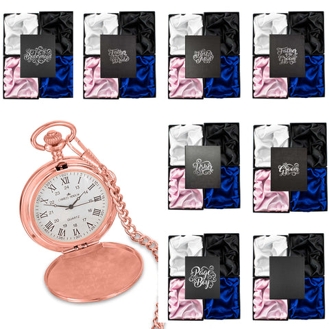 Rose Gold Pocket Watch with Roman Numerals in a Wedding Printed Gift Box