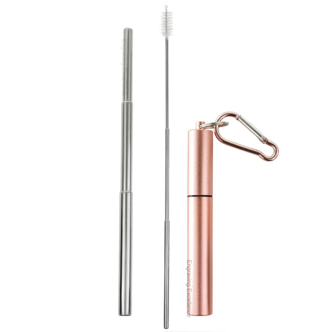 Personalised Collapsible Reusable Straw - Rose Gold