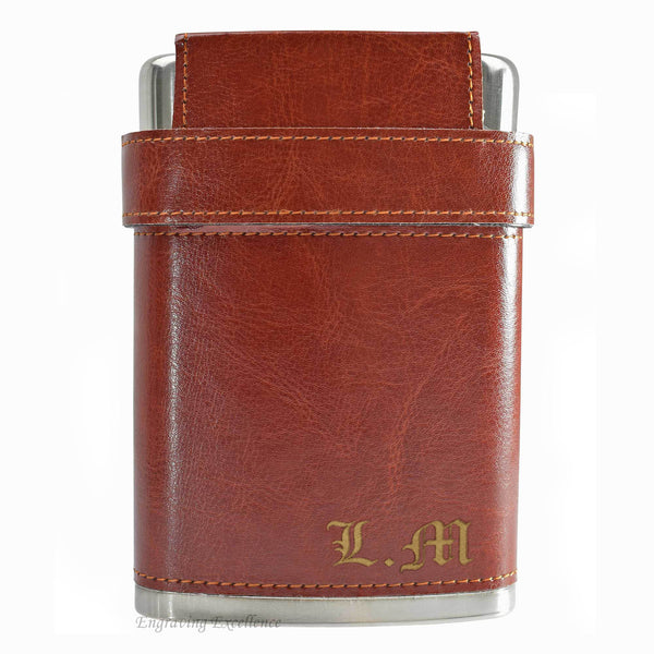 Personalised 8oz Leather Case Hip Flask with 3 Cups