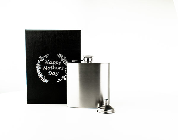 6oz Hip Flask with Funnel and Gift Box - Mother's Day Printed Lid