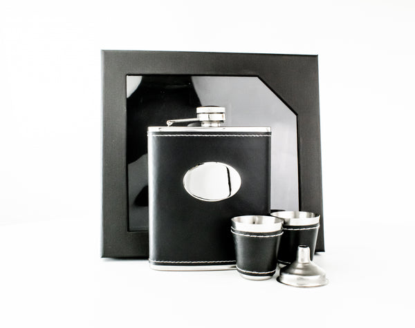 Black Oval 7oz Hip Flask Gift Set