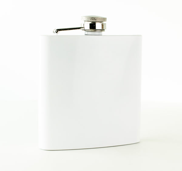 Engraved White 6oz Hip Flask