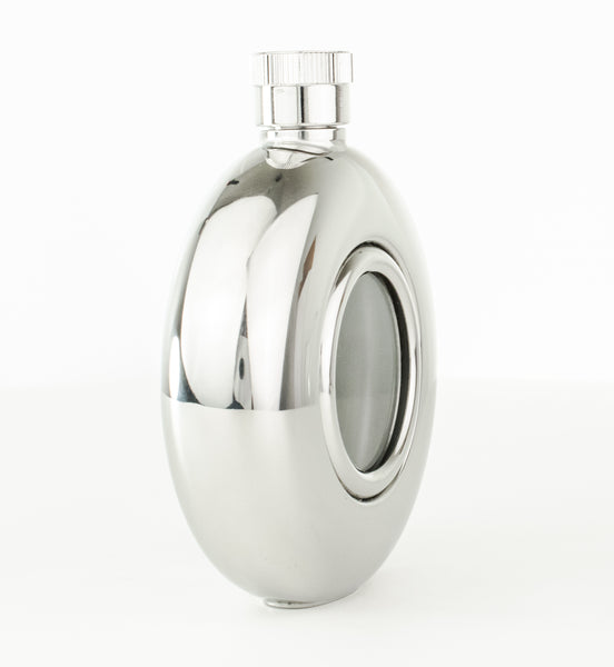 5oz Round Hip Flask - Clear Front - Silver Band