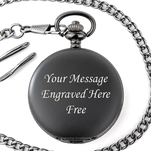 Black Mechanical Roman Pocket Watch in a Wedding Printed Gift Box