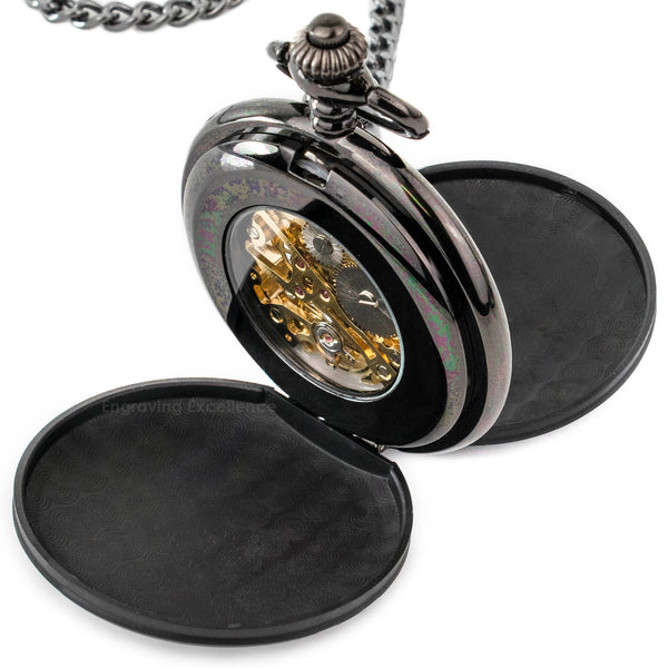 Black Mechanical Roman Pocket Watch in a Wedding Printed Gift Box