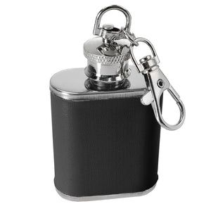 1oz keyring hip flask Black PU Leather