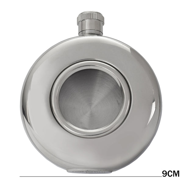 5oz Round Hip Flask - Clear Front - Silver Band