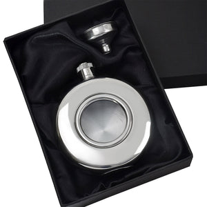 5oz Silver Round Hip Flask with Funnel in Gift Box