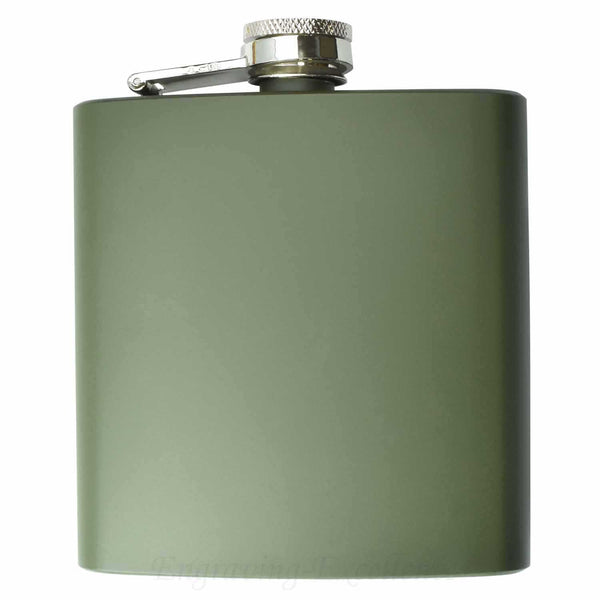 Engraved Army Green 6oz Hip Flask