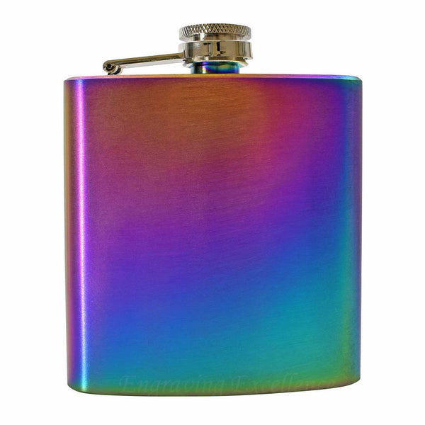 Engraved Rainbow 6oz Hip Flask