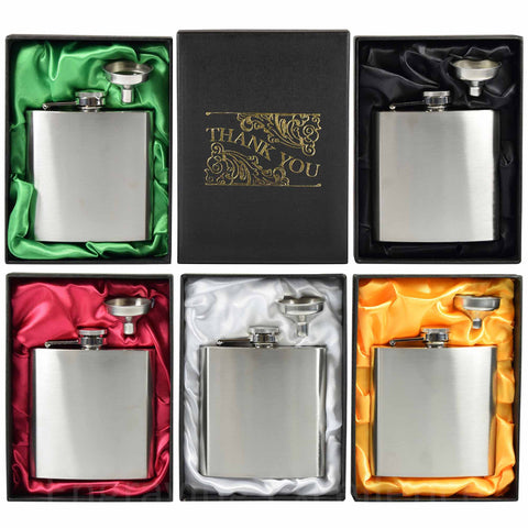 6oz Hip Flask with Funnel and Gift Box - Thank You Printed Lid