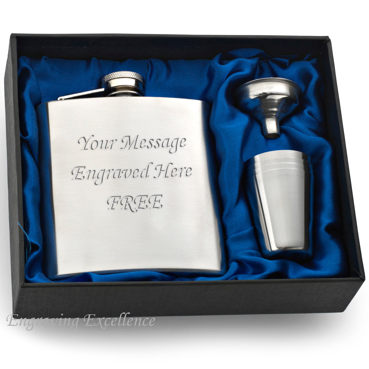 Hip Flask with Funnel and Cups in a Wedding Gift Box