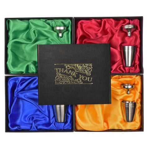 6oz Hip Flask in Gift Box with Funnel and Cups with a printed Thank You lid