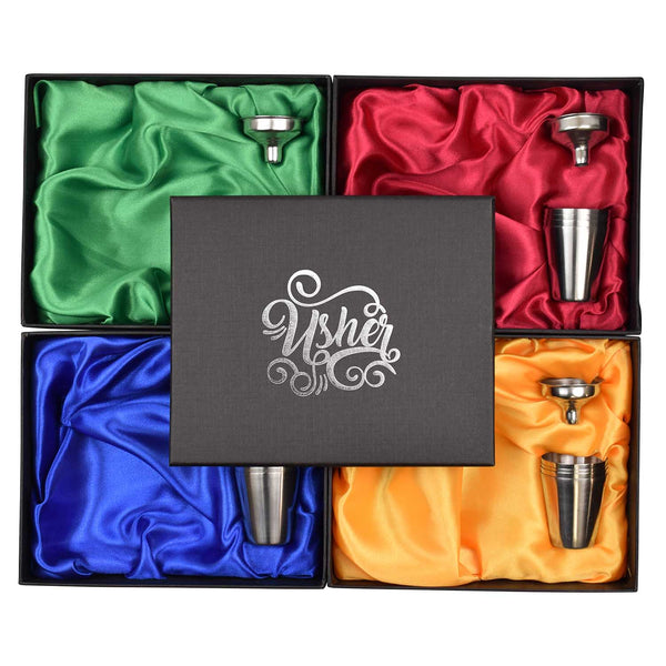 Hip Flask with Funnel and Cups in a Wedding Gift Box