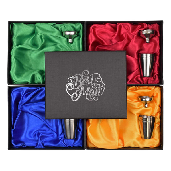 Hip Flask with Funnel and Cups in a Wedding Gift Box