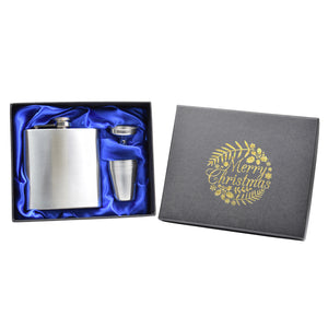 Merry Christmas 6oz Hip Flask in Gift Box with Funnel and Cups