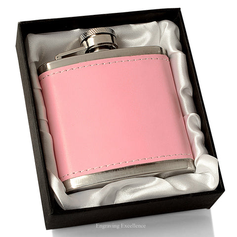 Pink Leatherette Hip Flask, Gift Boxed
