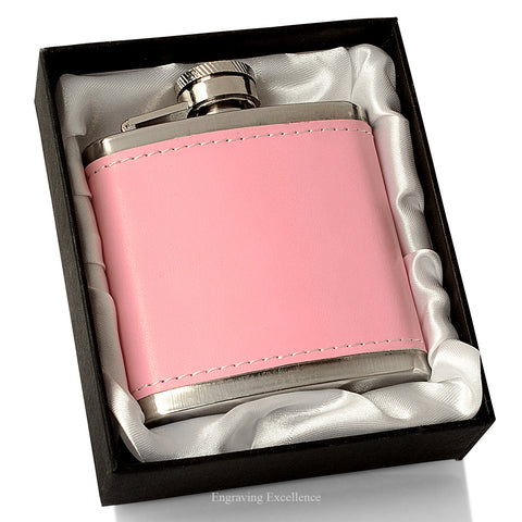 Pink Leatherette Hip Flask, Gift Boxed