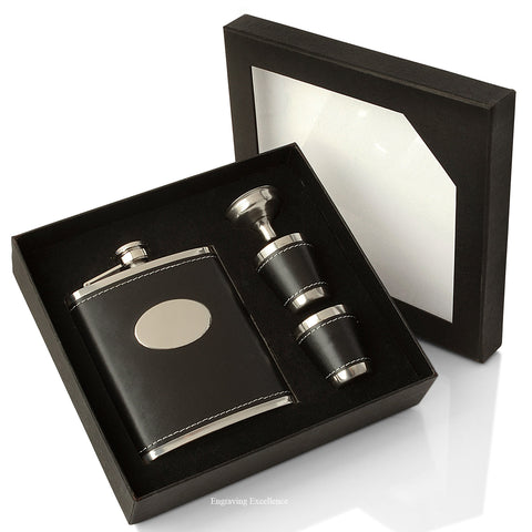 Black Oval Hip Flask Gift Set