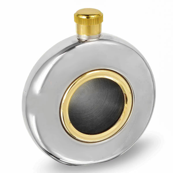 5oz Round Hip Flask - Clear Front - Gold Band