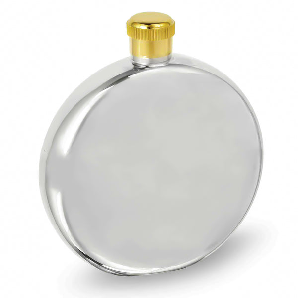 5oz Round Hip Flask - Clear Front - Gold Band