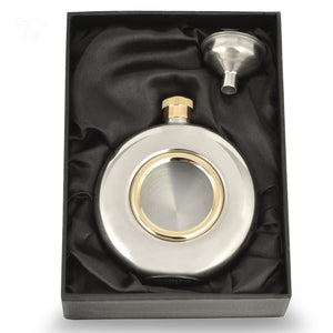 5oz Round Hip Flask - Clear Front - Gold Band