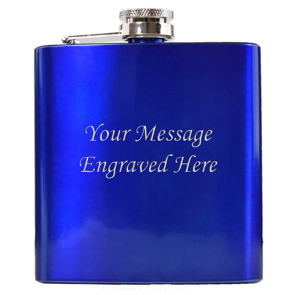 Engraved 6oz Blue Hip Flask