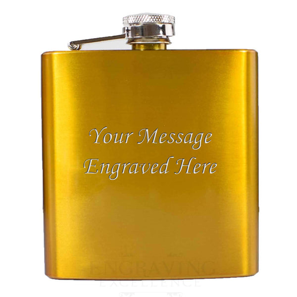 Engraved 6oz Shiny Gold Hip Flask