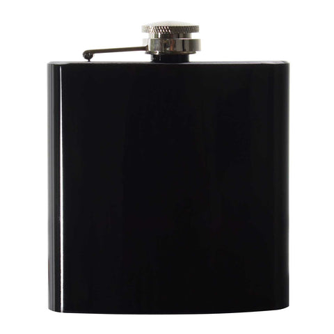Engraved 6oz Black Shiny Hip Flask