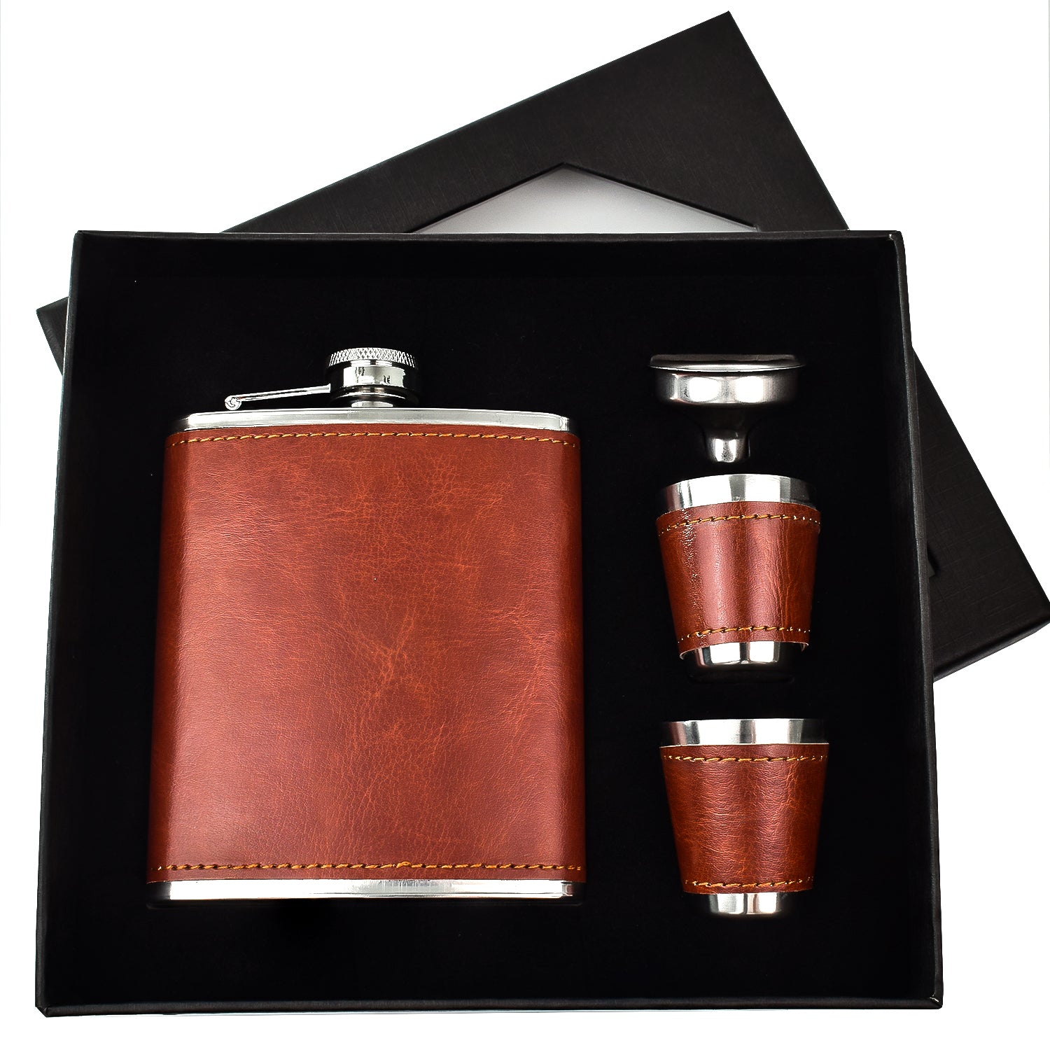 7oz Rustic Hip Flask Gift Set