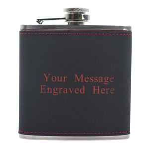 6oz Textured PU Leather Hip Flask Black/Red