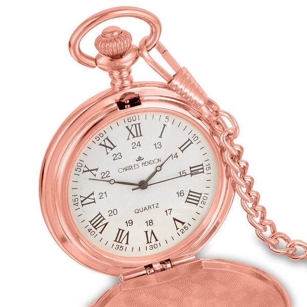 Rose Gold Pocket Watch with Roman Numerals in a Wedding Printed Gift Box