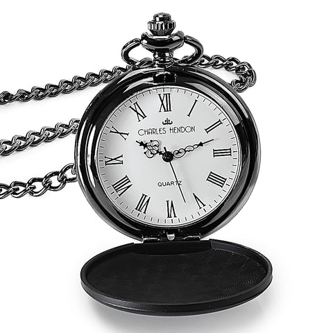 Black Pocket Watch with Roman Numerals