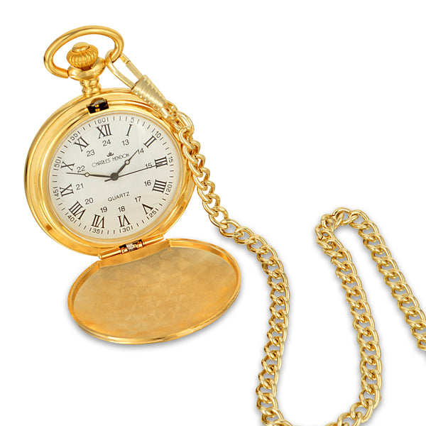 Gold Pocket Watch with Roman Numerals in a Wedding Printed Gift Box