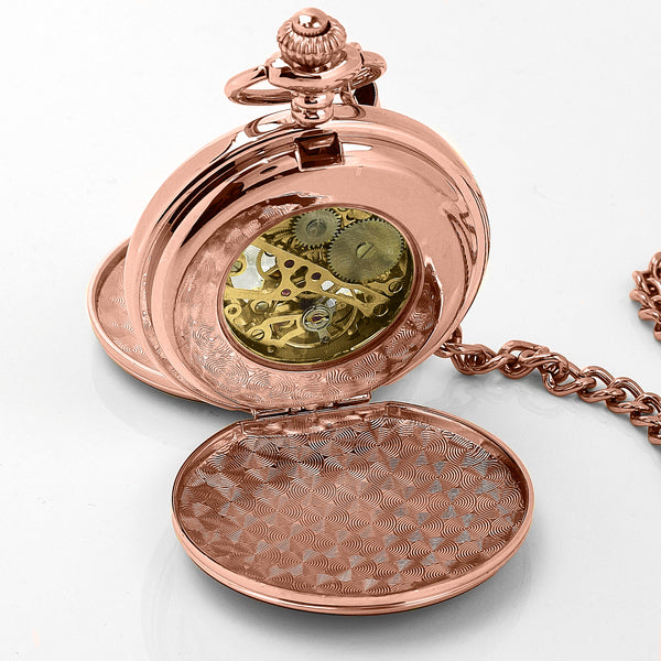Rose Gold Mechanical Roman Pocket Watch in a Wedding Printed Gift Box