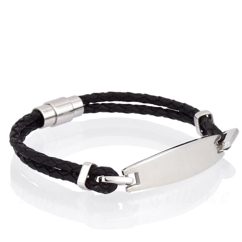 Men's Black Leather I.D Bracelet
