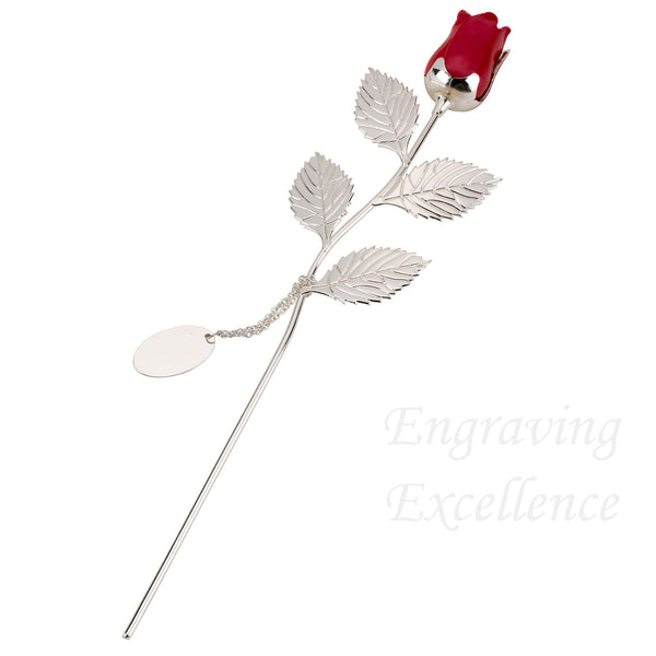 Red Rose - Silver Plated, with an Engravable Tag