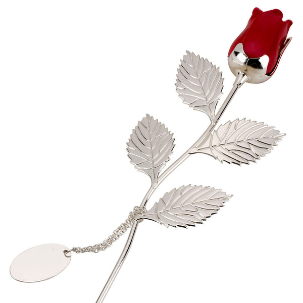 Red Rose - Silver Plated, with an Engravable Tag