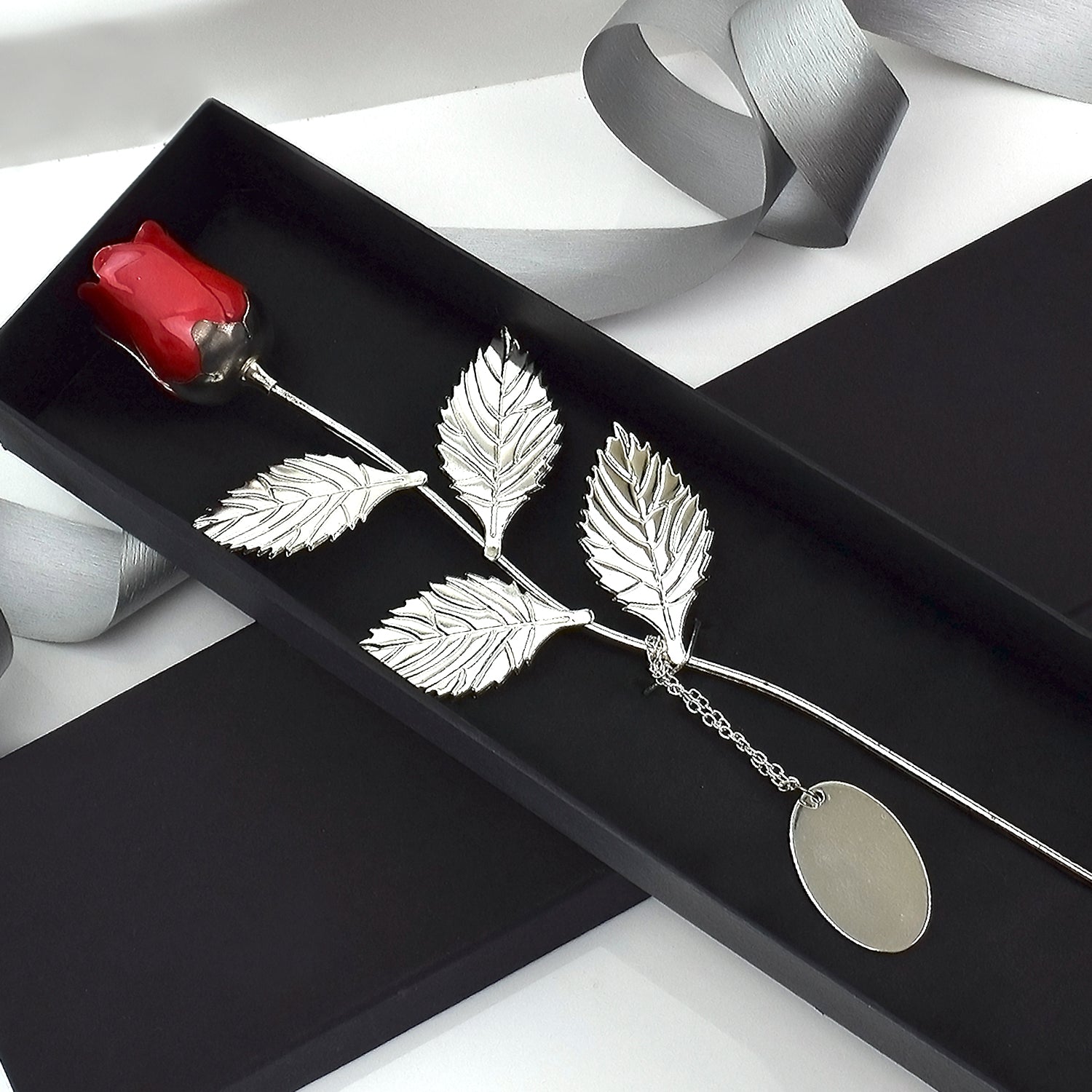 Red Rose - Silver Plated, with an Engravable Tag