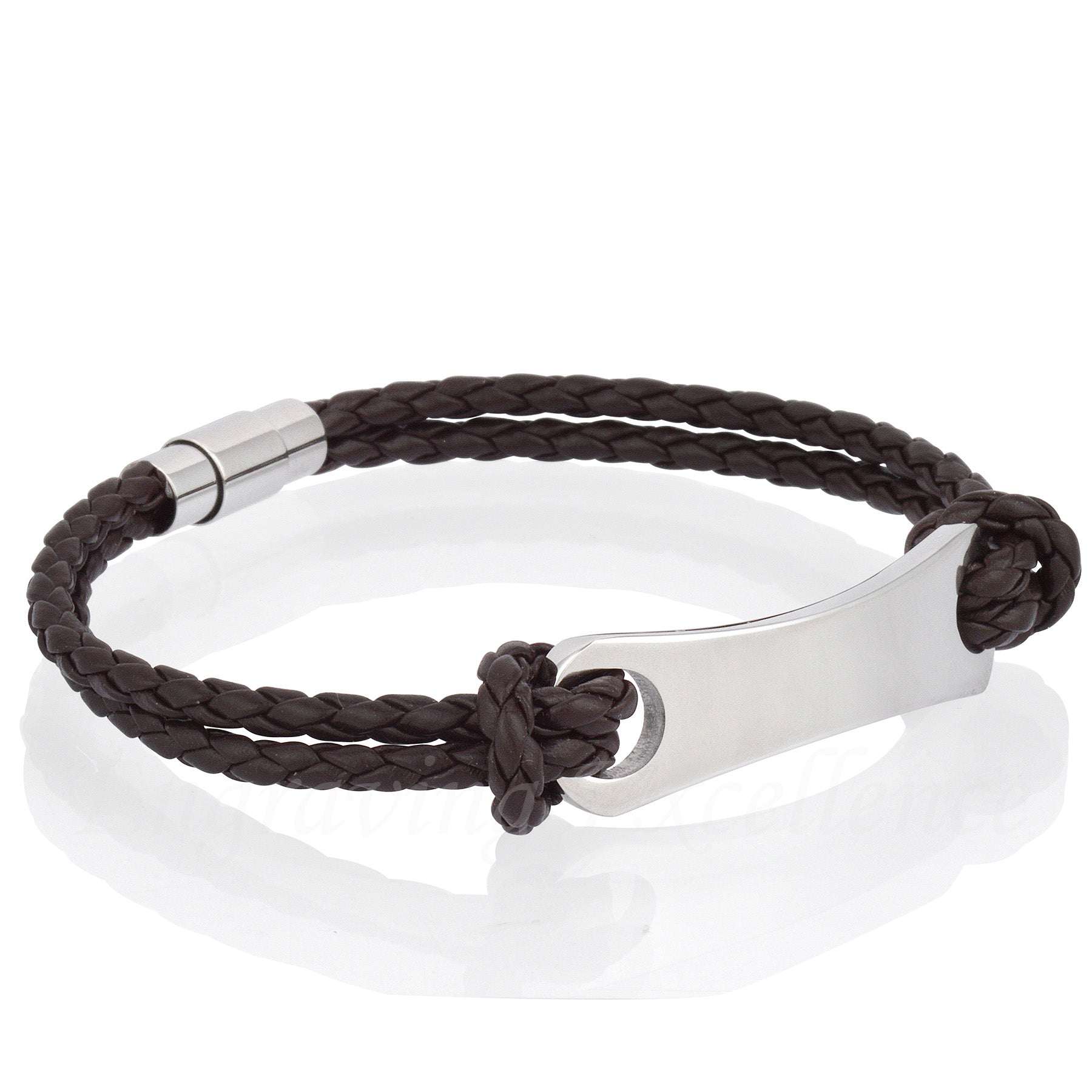 Men's Brown PU Leather ID Tag Bracelet