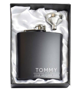 Boxed Name Black 6oz Hip Flask