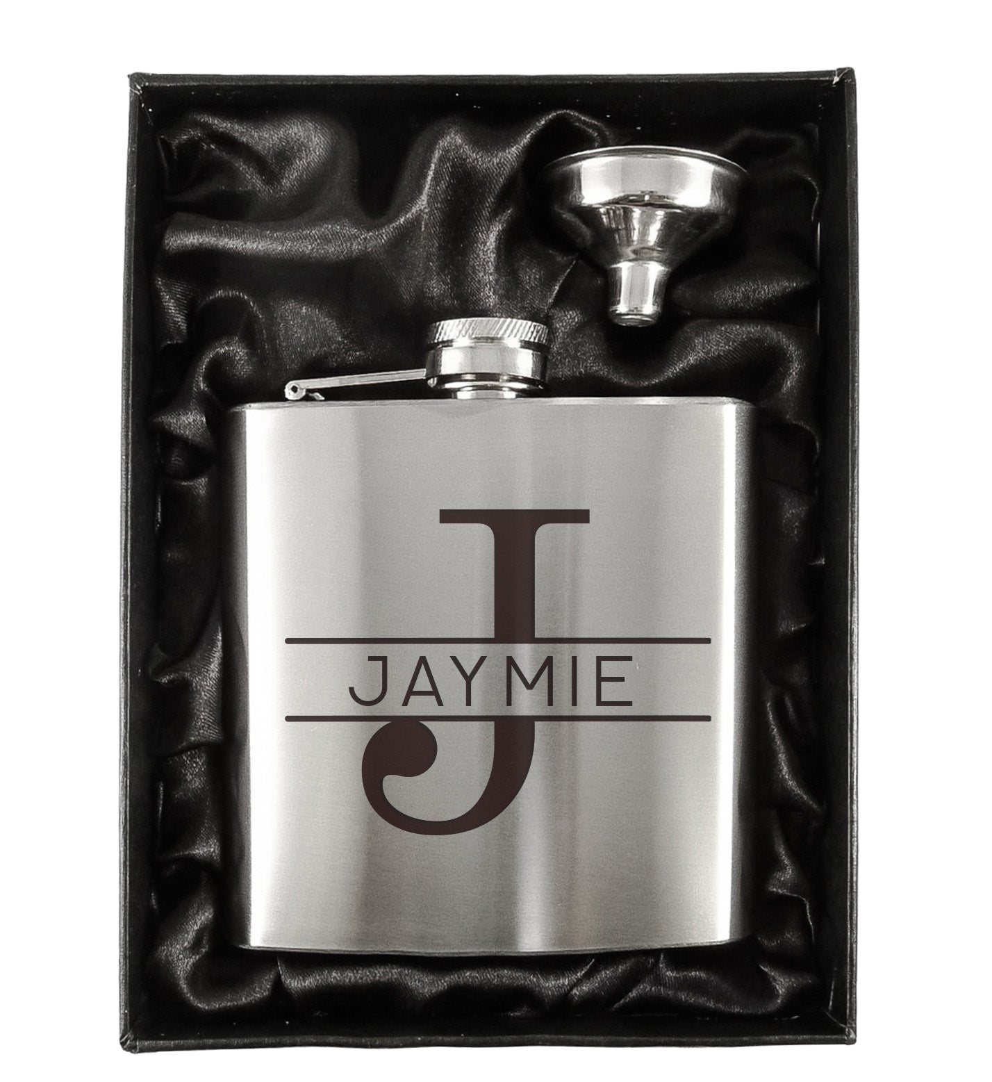 Monogram Silver 6oz Hip Flask