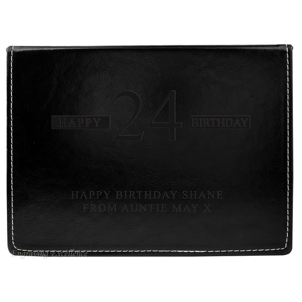 Black Leather Hip Flask Gift Set - Happy Birthday Style 3