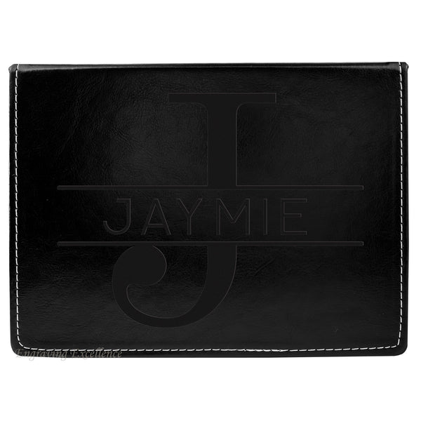 Black Leather Hip Flask Gift Set - Monogram Design