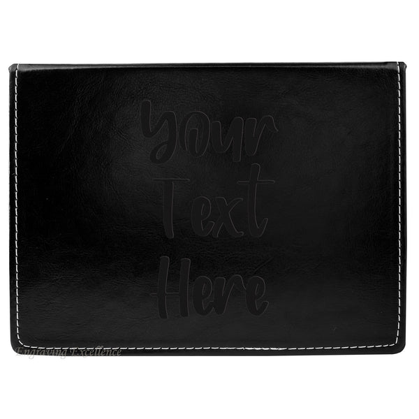 Black Leather Hip Flask Gift Set - Your Text Here